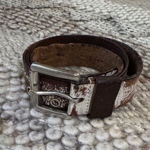 Vintage Ed Hardy Leather Belt w/ Distressed Brown Logo